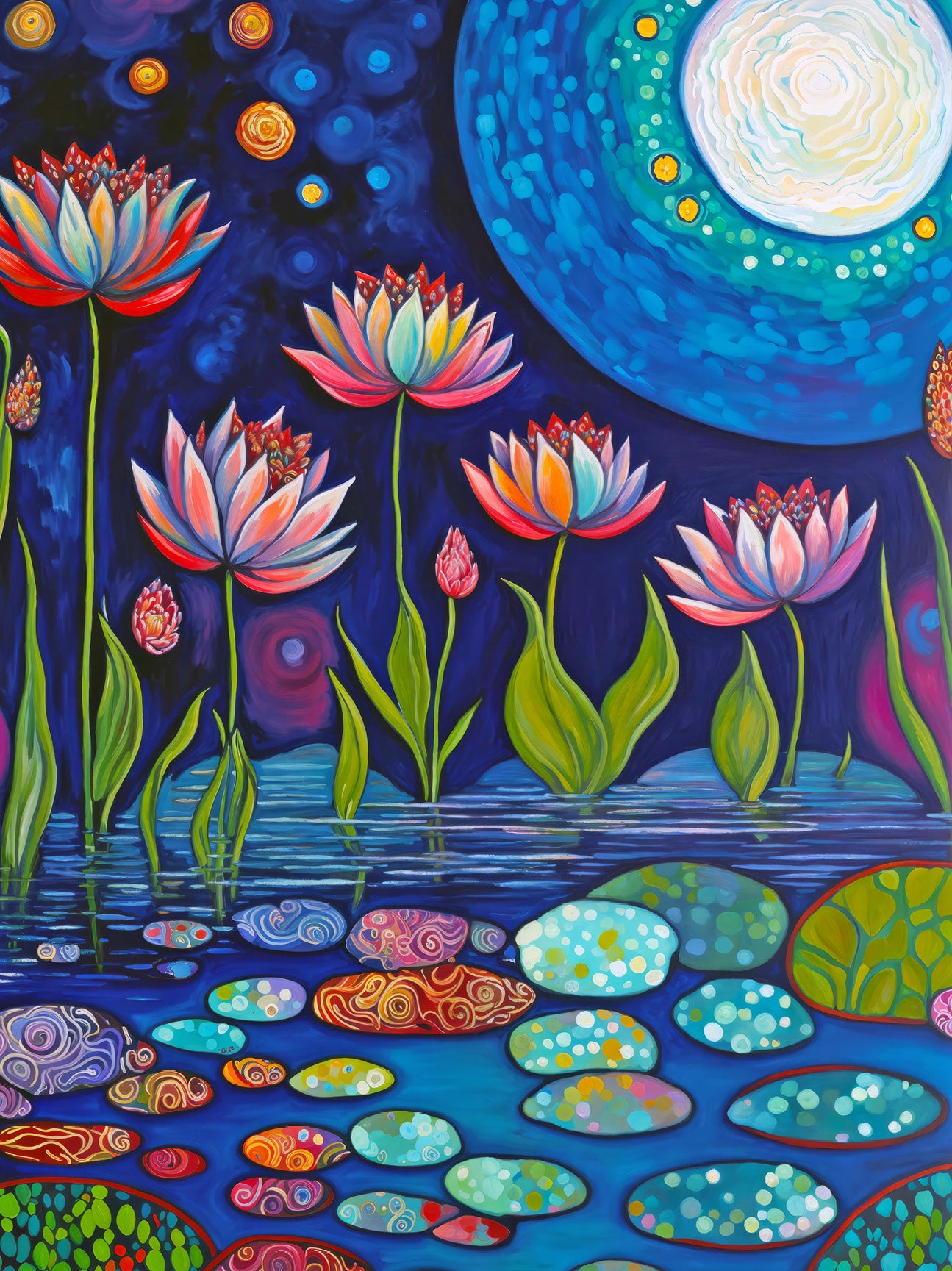 Moonlit Water Lilies