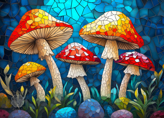 Mushroom Puzzle – Stained Glass Mushroom Garden – 1000 Piece Puzzle